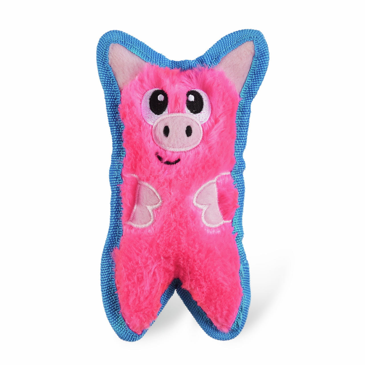 Outward Hound Invincibles Mini Pig, Hundespielzeug, pink-blau, robust, mit Quietschgeräuschen, für alle Hundegrößen, langlebig.