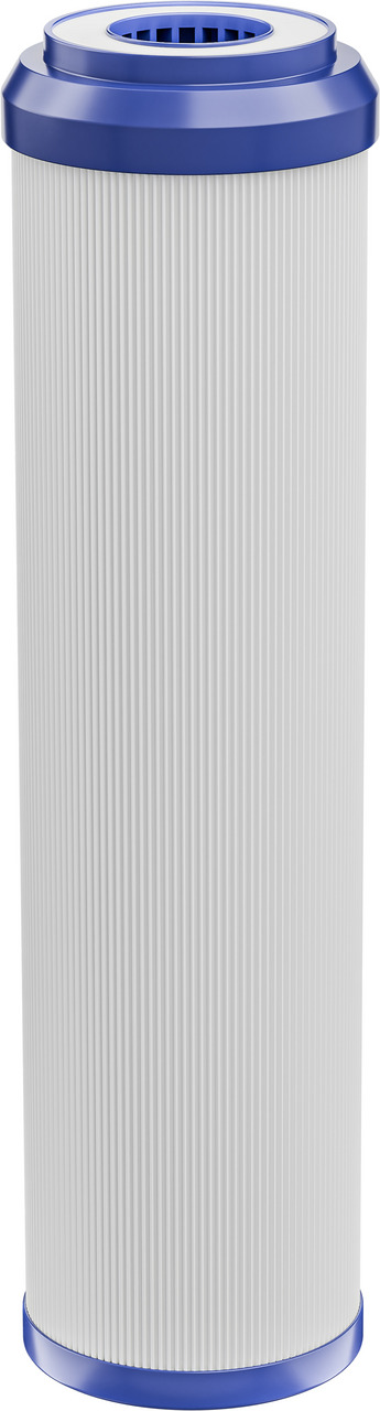 Ein zylindrischer Wasserfilter der Marke ARKA, Modell passend für Aquarien und Teichsysteme. Der Filter hat ein geripptes, weißes Gehäuse mit blauen Endkappen. Geeignet für die Reinigung von Wasser, um eine optimale Wasserqualität für Fische und andere Aq