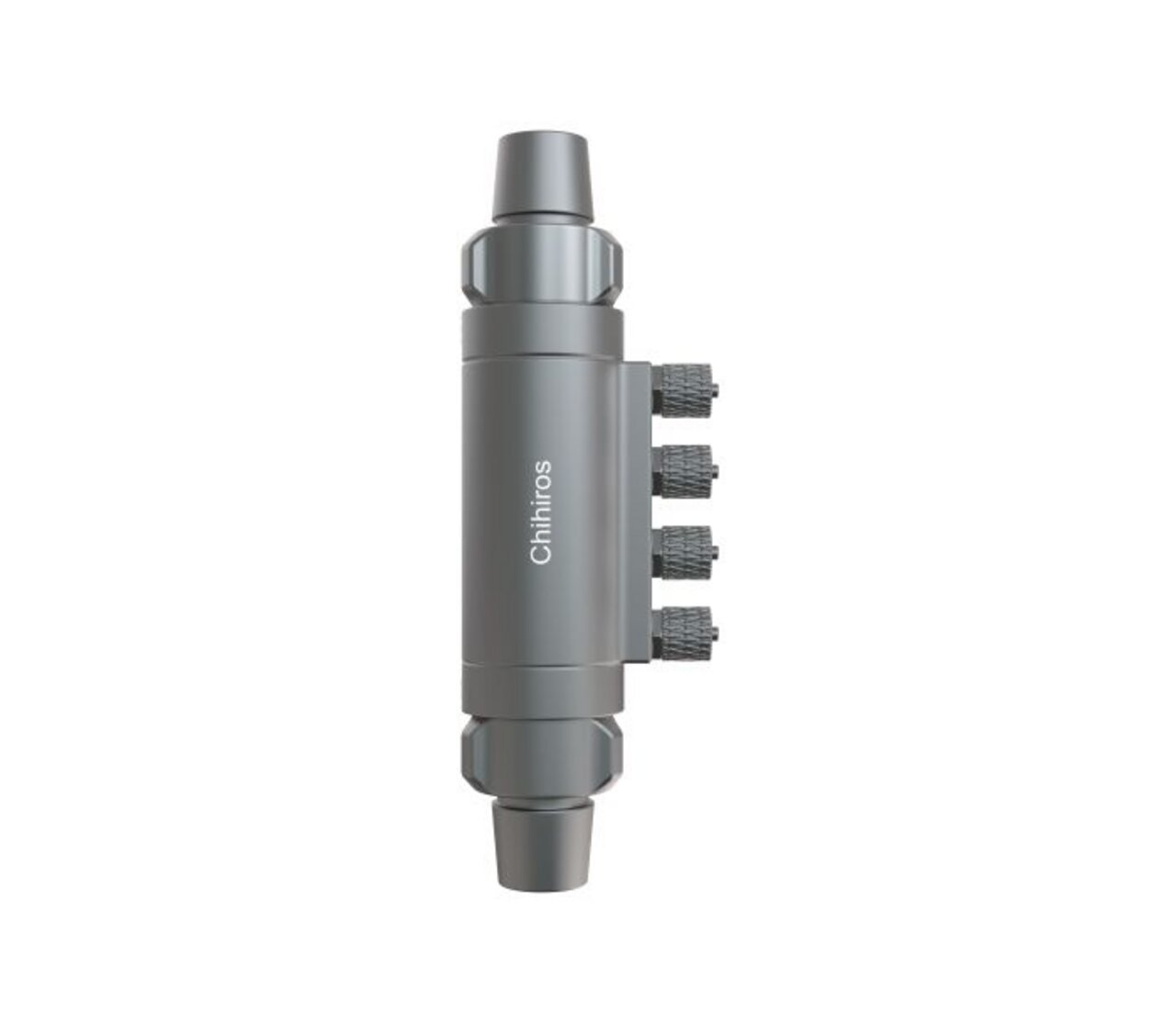 Chihiros Metall-CO2-Diffusor in zylindrischer Form für Aquarien, mit vier Feineinstellventilen zur präzisen CO2-Zufuhr.
