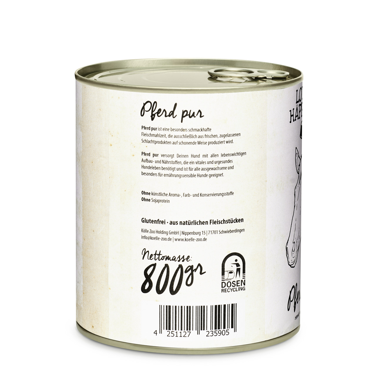 Sparpaket 24 x 800 g Lottis Häppchen Pferd pur Hunde Nassfutter