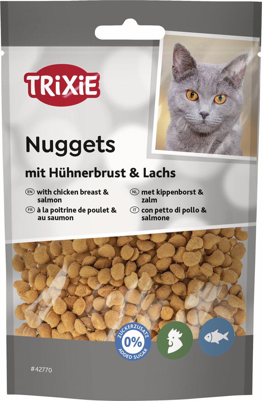 TRIXIE Nuggets für Katzen, Hühnerbrust & Lachs, ohne Zuckerzusatz, 50 g