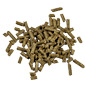 Das Bild zeigt das Fischfutter "Dr. Bassleer Biofish Food Regular" der Marke Dr. Bassleer, geeignet für Zierfische. Die Pellets sind grünlich-braun und in einer kompakten Form dargestellt. Dieses hochwertige Futter fördert die Gesundheit und das Wachstum 