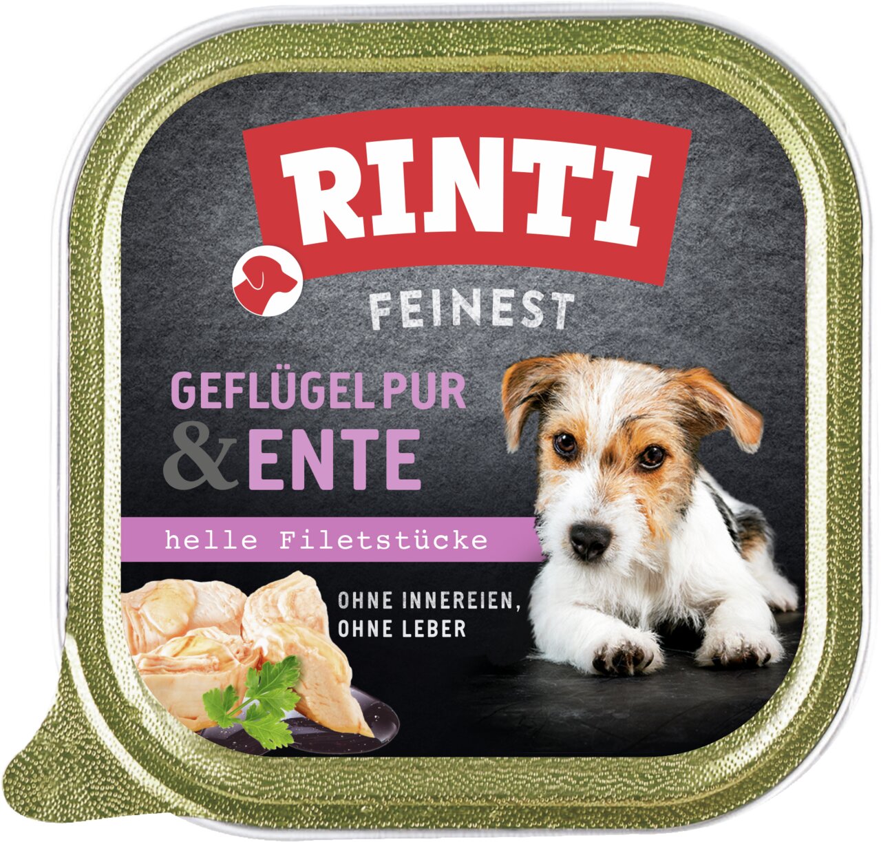 RINTI Feinest Geflügel Pur & Ente für Hunde, helle Filetstücke, ohne Innereien-Leber, 150 g, mit leckerem Geflügelgeschmack.