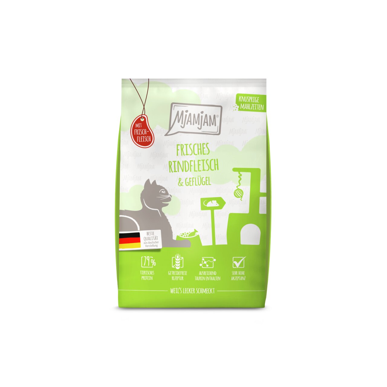 MJAMJAM Frisches Rindfleisch & Geflügel, Katzennahrung, 375 g, getreidefrei, hoher Fleischanteil, für beste Akzeptanz.