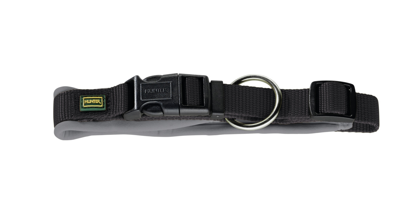 HUNTER Hundehalsband Tripoli, schwarz, Nylon, Klickverschluss, Metallring, für alle Hundegrößen, ideal für täglichen Gebrauch.