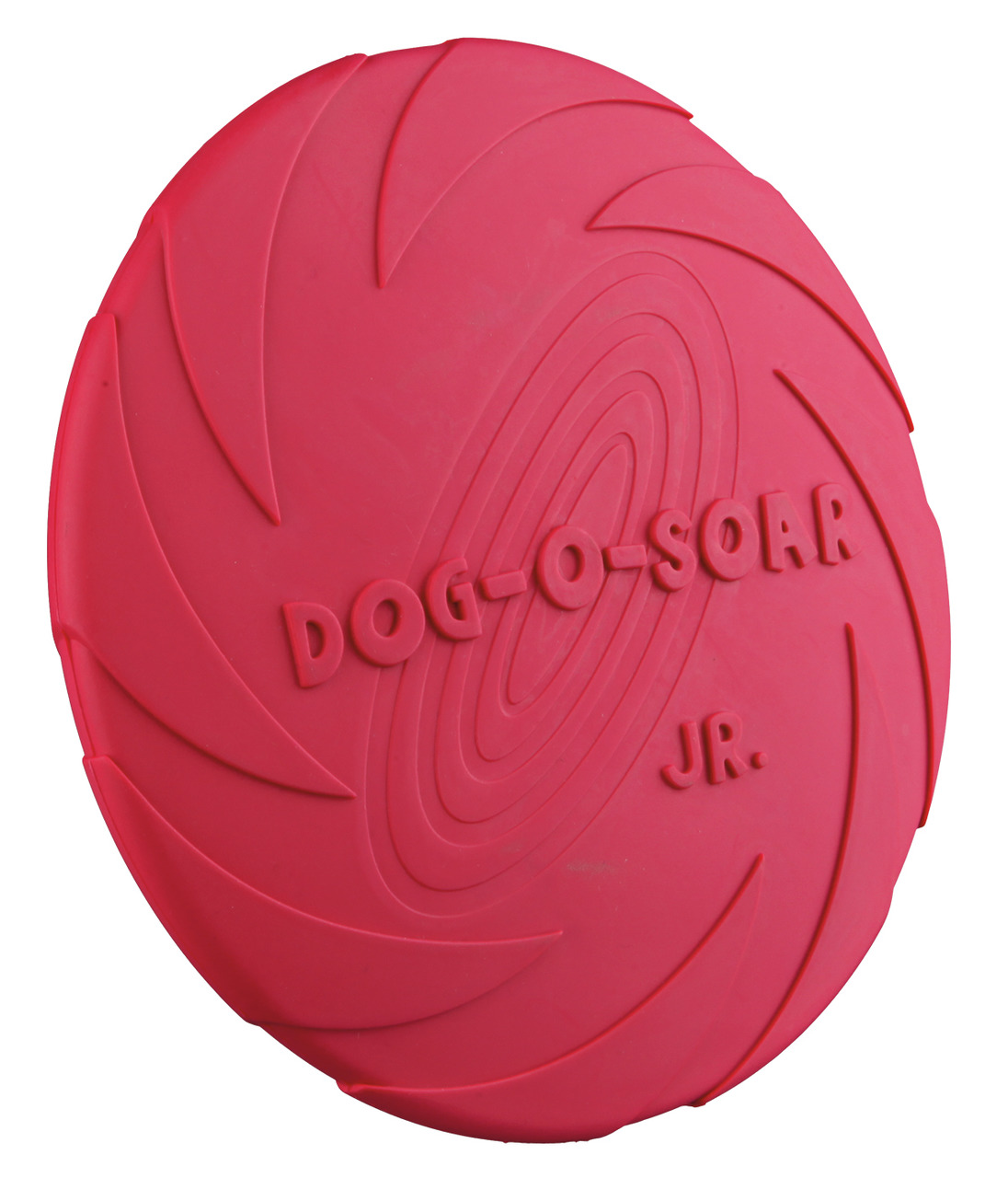 Rotes Hundespielzeug von TRIXIE, Modell "Dog-O-Soar Jr.", speziell für Hunde entwickelt. Das Frisbee besteht aus robustem, bissfestem Material und ist ideal für Wurf- und Apportierspiele. Zielgruppe: Hunde aller Größen. Durchmesser ca. 18 cm. Fördert Akti