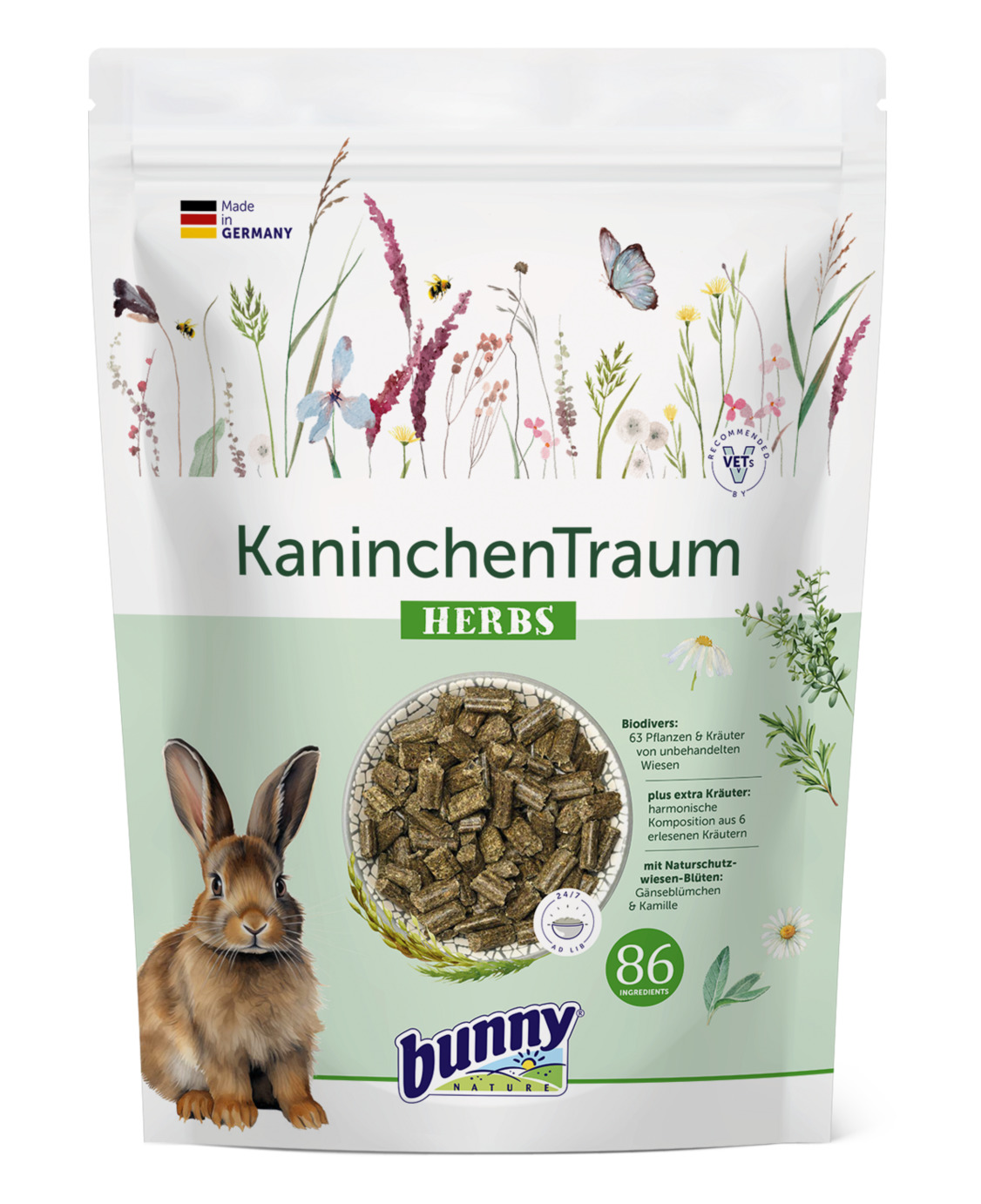 Bunny KaninchenTraum HERBS: Premiumfutter für Kaninchen, 63 Pflanzen & Kräuter, naturnah, 750 g.