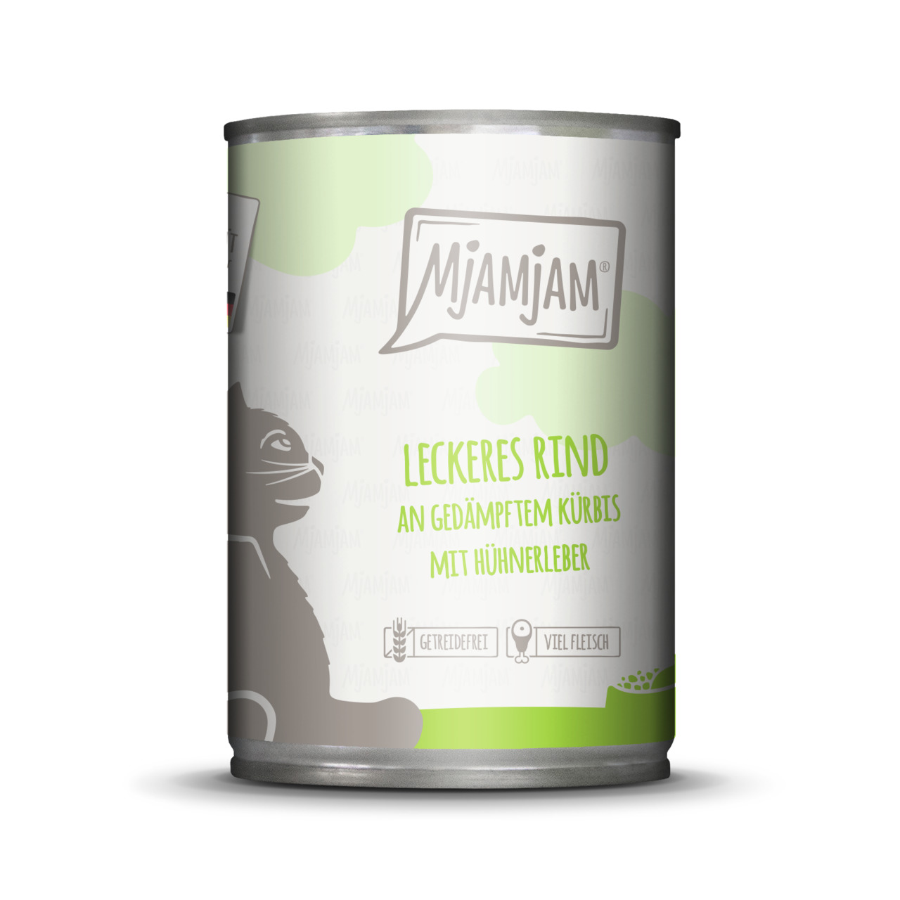 MJAMJAM Katzenfutter, Leckeres Rind m. Kürbis & Hühnerleber, getreidefrei, viel Fleisch, 400 g.