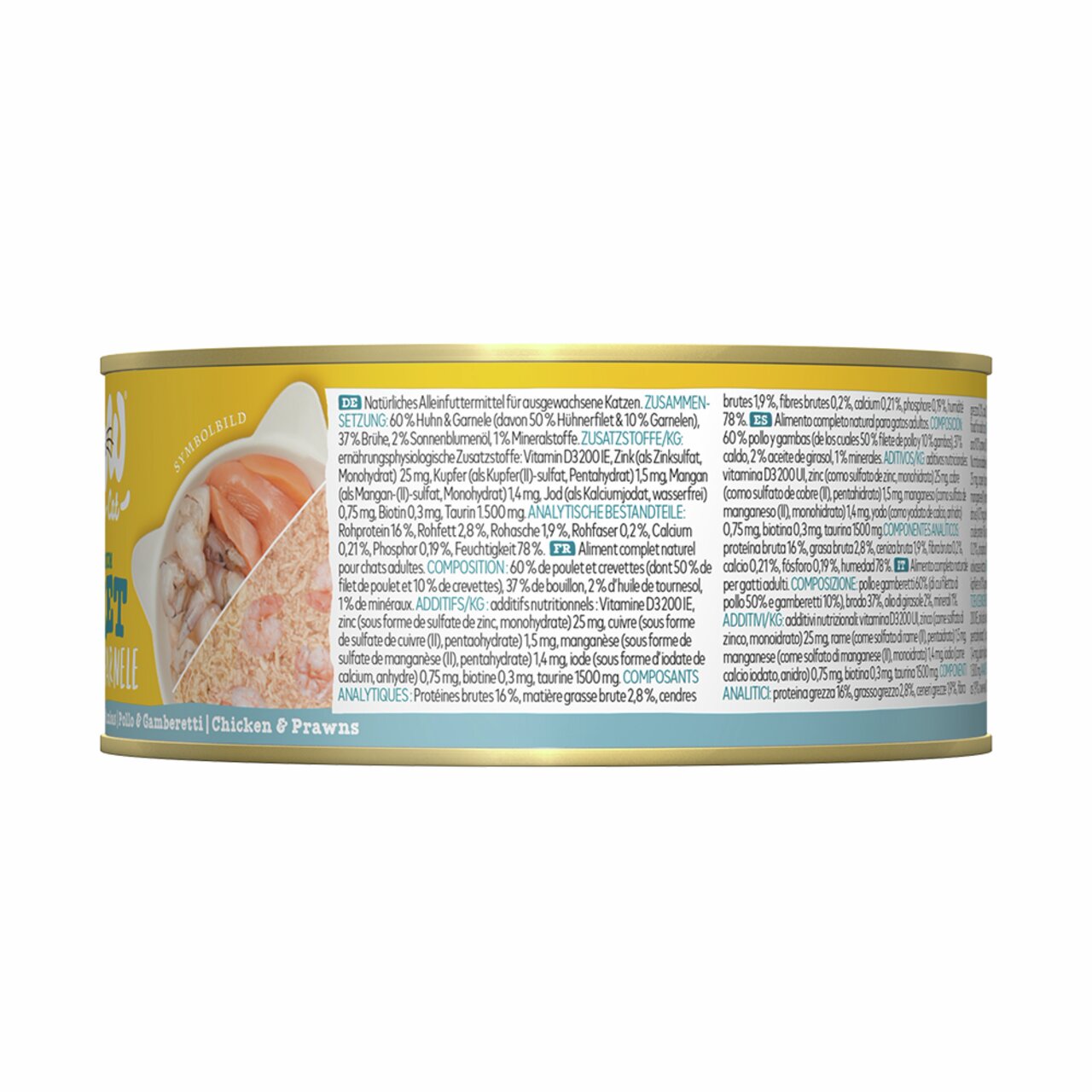 WOW CAT Katzenfutter Huhn & Garnelen, Alleinfutter f. ausgew. Katzen, 70 g, 60 % Huhn & Garnelen, natürliche Zutaten.