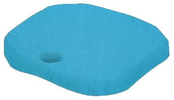 Das Bild zeigt einen blauen Filterschwamm der Marke EHEIM, passend für Aquarienfilter. Der Schwamm ist quadratisch mit abgerundeten Ecken und hat eine zentrale Vertiefung. Er dient der mechanischen und biologischen Filterung in Aquarien und ist für Aquari