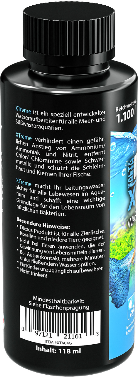 MICROBE-LIFT Xtreme, 118 ml, für Zierfische, Korallen & niedere Tiere, entfernt Chlor/Ammonium, schützt Schleimhäute, reicht 1.100 l.