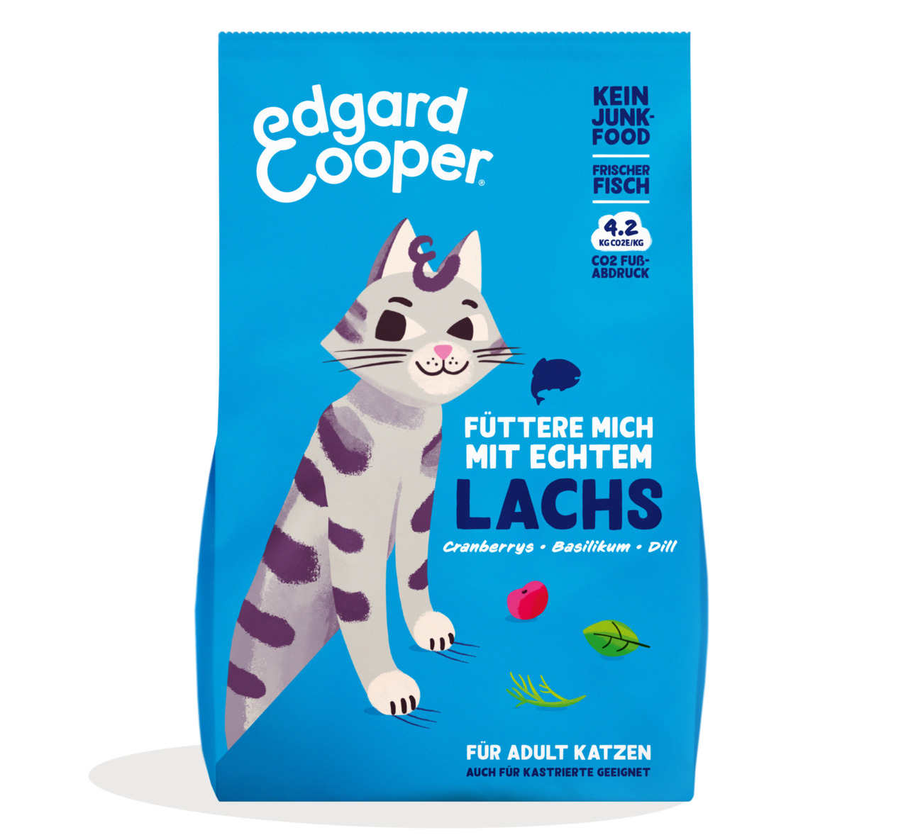 Edgard & Cooper Katzenfutter, erwachsene Katzen/kastriert, Lachs, Cranberrys, Basilikum, Dill, „Kein Junk-Food“, 4,2 kg.