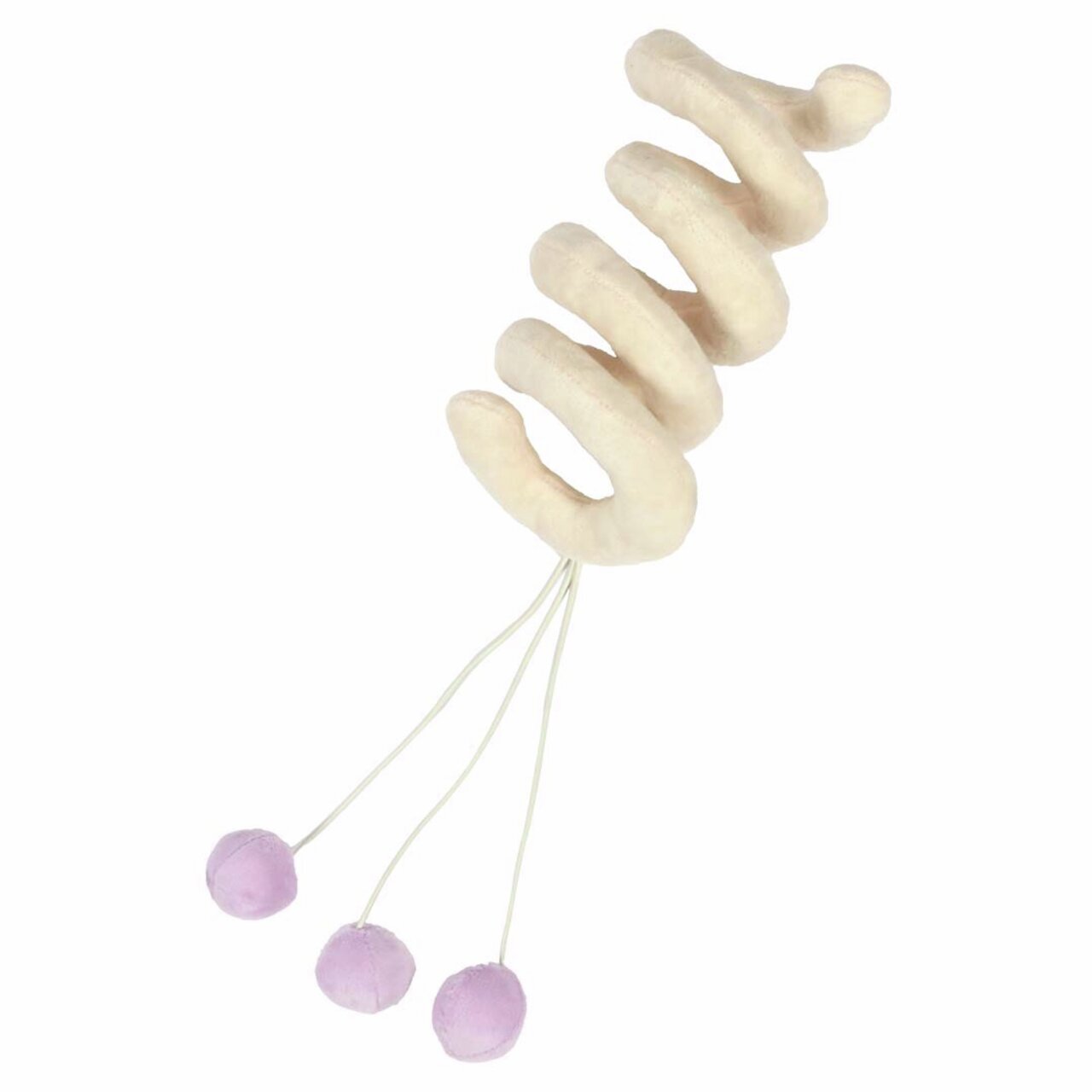COOCKOO Katzenspielzeug für Katzen, beige Spirale mit 3 violetten Bällen, fördert Spielspaß und Aktivität, Artikel-Nr. 4047059485323.