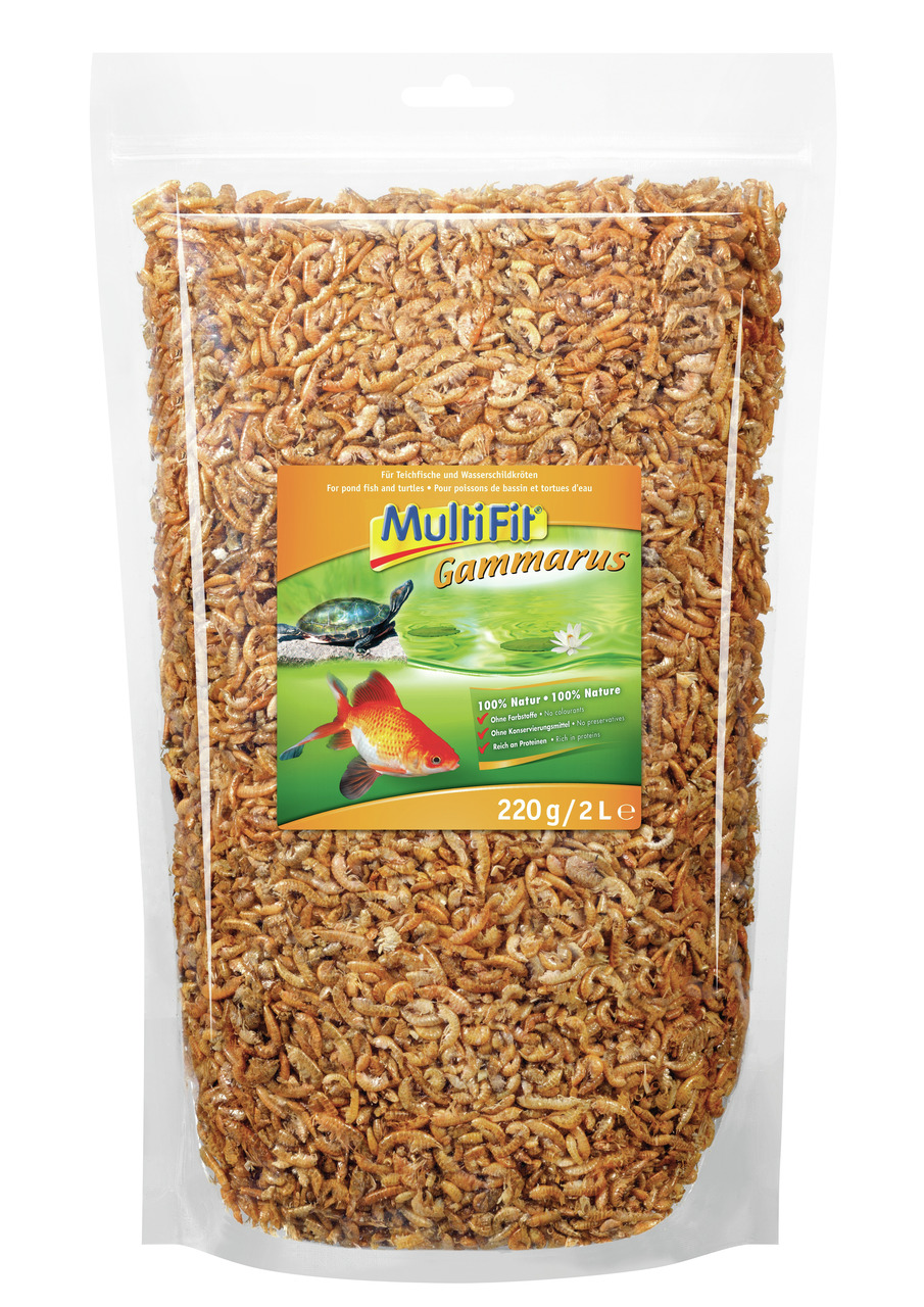 MultiFit Gammarus, Futter f. Teichfische/Wasserschildkröten, 220 g/2 L, 100 % natürlich, ohne Farbstoffe/Konservierungsmittel, proteinreich.