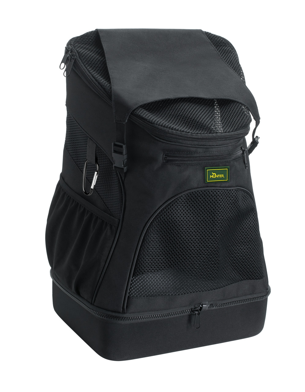 HUNTER Rucksack f. Hunde-Katzen, atmungsaktive Netzflächen, stabiler Boden, Seitentaschen, komfortabler Transport, schwarz.