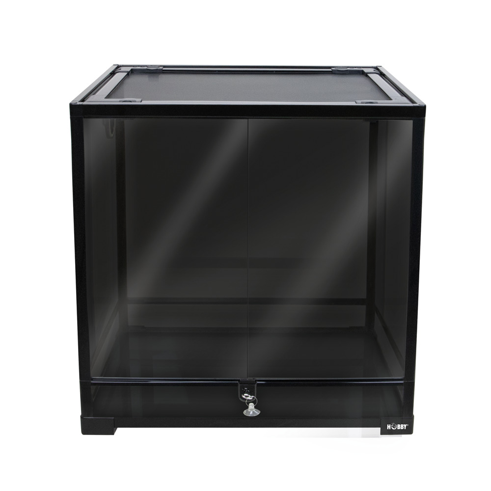 HOBBY Terrarium, schwarz, für Reptilien & Amphibien, Glasterrarium mit Metallrahmen, Schloss, ideal für sichere Tierhaltung.
