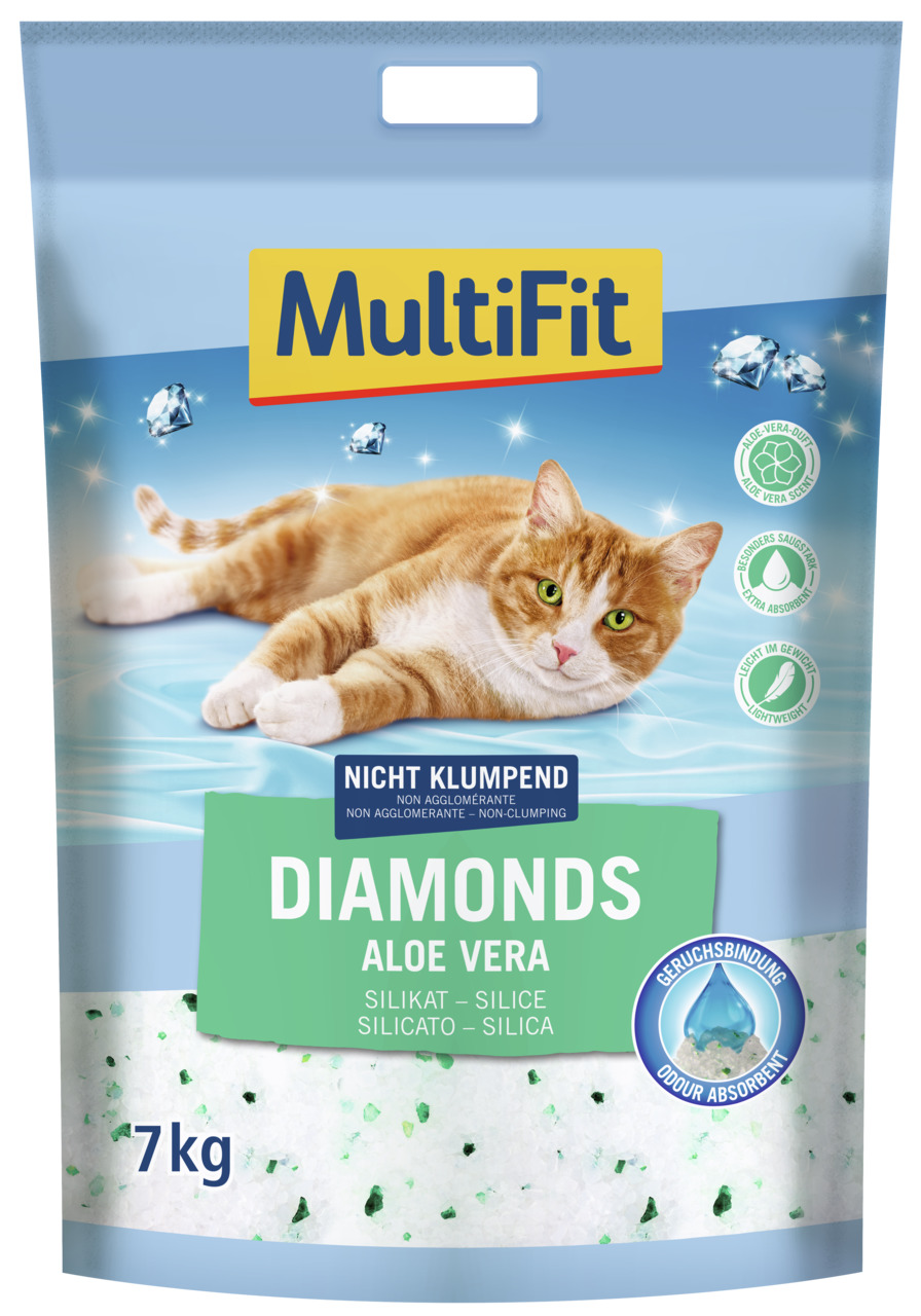 MultiFit Diamonds Aloe Vera, Katzenstreu, nicht klumpend, Aloe-Vera-Duft, starke Geruchsbindung, 7 kg, leicht.