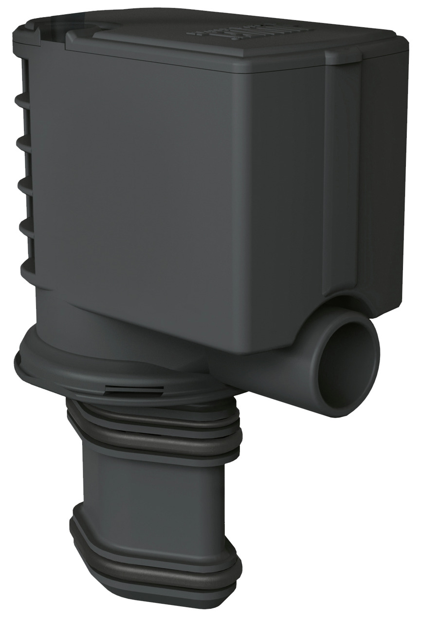 Das Bild zeigt die JUWEL Eccoflow 600 Umwälzpumpe, ein hochwertiges Zubehör für Aquarien. Die Pumpe ist in einem kompakten, schwarzen Design gehalten und verfügt über eine robuste Bauweise. Sie eignet sich für Aquarienbesitzer, die eine zuverlässige Wasse