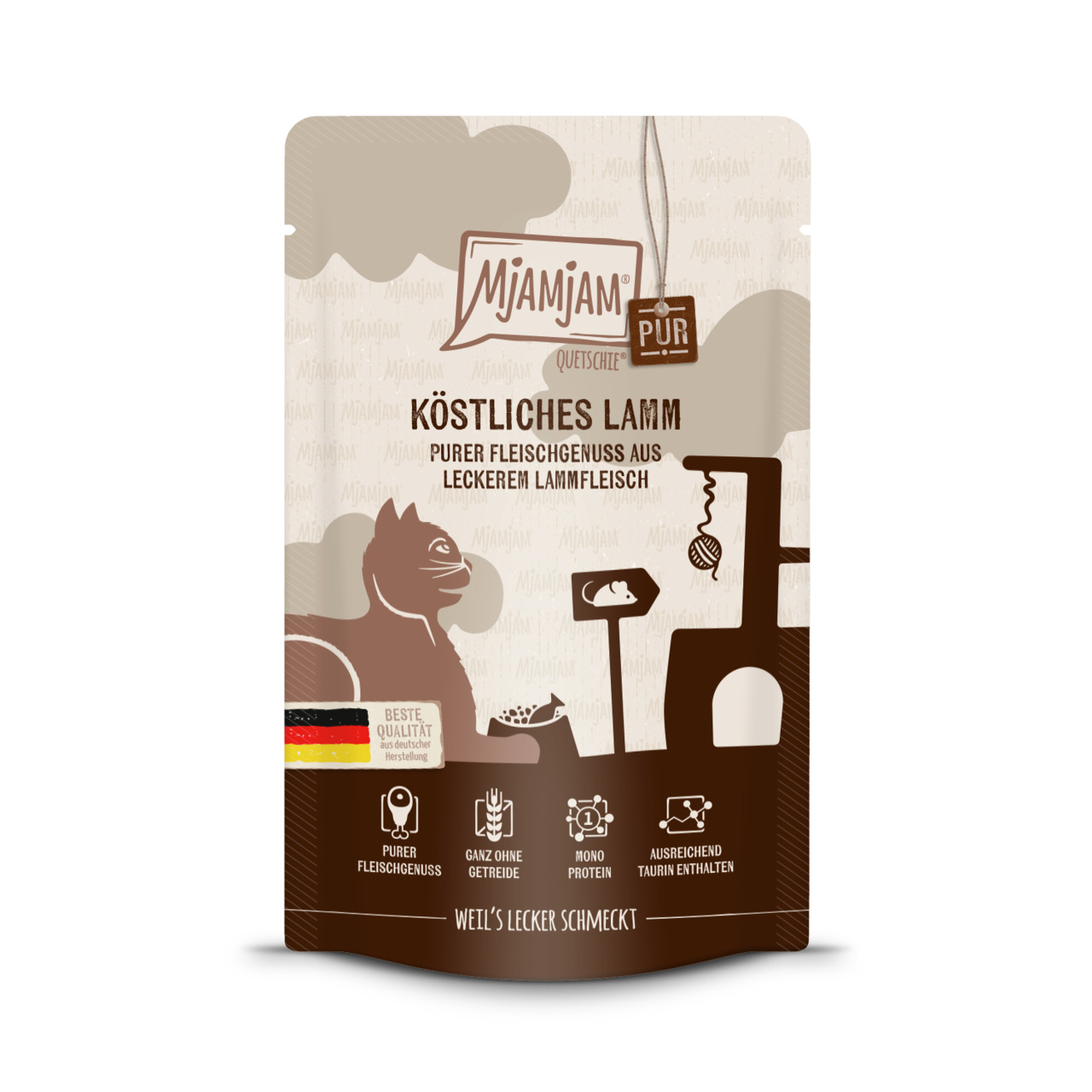MJAMJAM Köstliches Lamm, Nassfutter f. Katzen, getreidefrei, Monoprotein, Lamm, mit Taurin, 125 g.