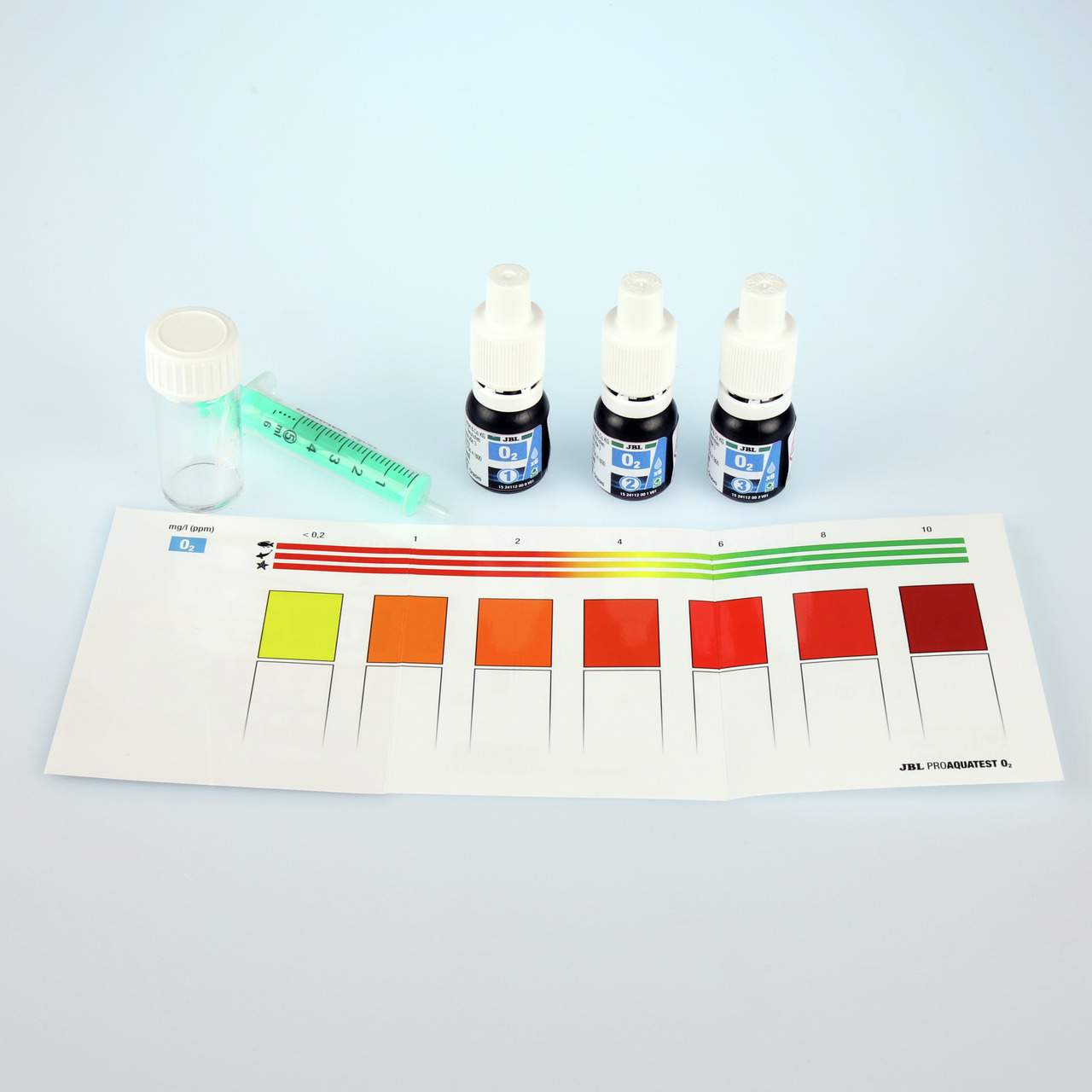 JBL ProAquaTest O2 Sauerstoff-Testset f. Aquarien/Teiche, inkl. Reagenzien, Spritze, Messröhrchen, Farbskala. Zielgr.: Aquarien-/Teichbesitzer.