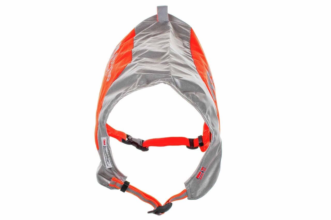 Orange-graues Sicherheitsgeschirr für Hunde von Non-stop Dogwear, reflektierend, verstellbare Gurte, hohe Sichtbarkeit.