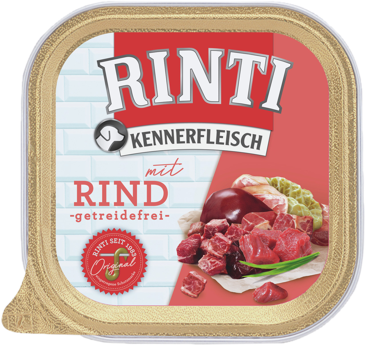 RINTI Kennerfleisch m. Rind, getreidefrei, für Hunde, saftiges Rindfleisch, seit 1983 Qualität, Menge: 300 g.