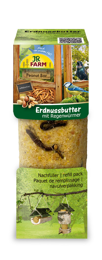 JR FARM Erdnussbutter m. Regenwürmern, Nachfüllpackung, Wildvögel, Geschmack: Erdnuss+Regenwürmer, schalenfrei, natürliche Umgebung.