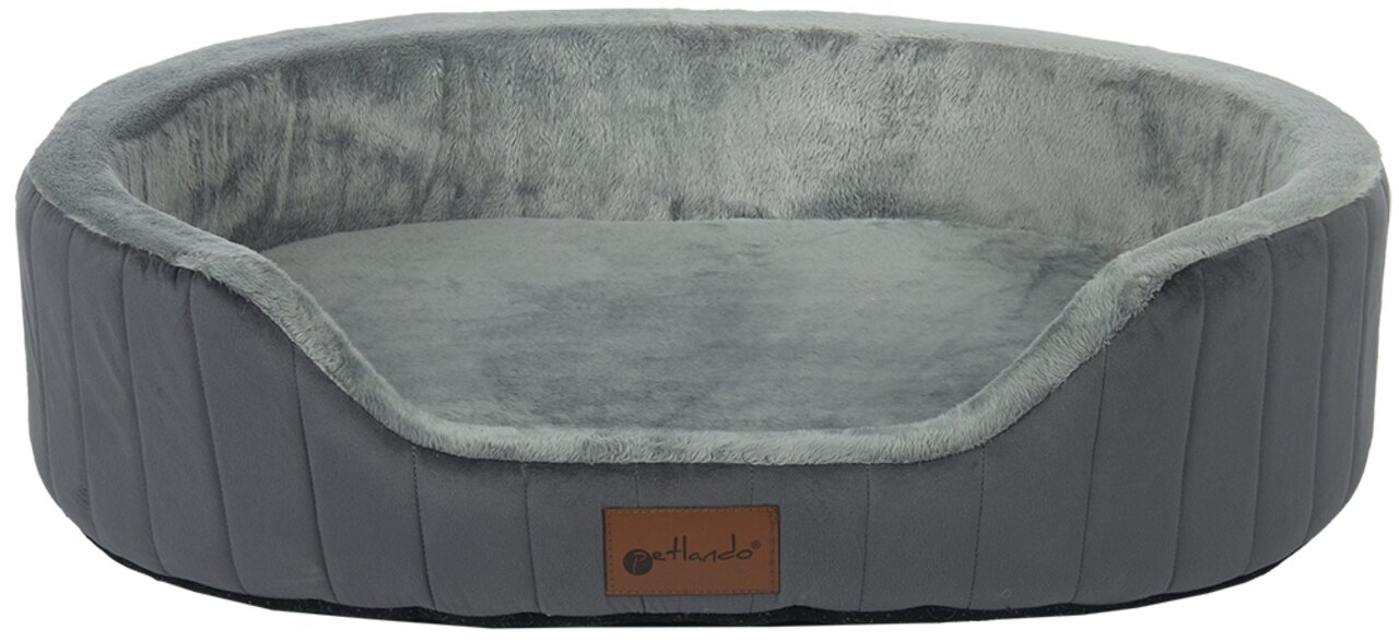 Petlando Haustierbett "Cuddly" für Hunde & Katzen, grau, weich, gepolstert, flauschig, ideal für kl.-mittelgr. Haustiere, stilvolles Design.