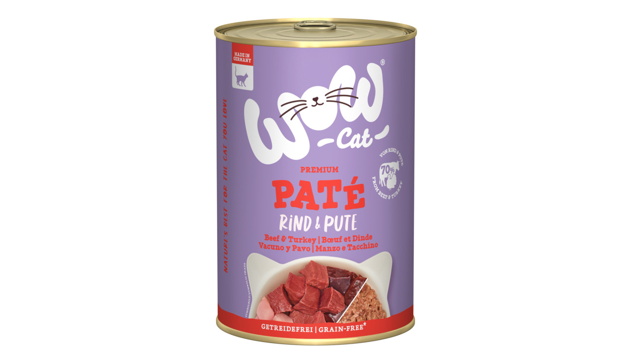 WOW CAT Premium Paté Rind & Pute, Katzen, getreidefreies Nassfutter, 70 % Fleisch, 400 g.