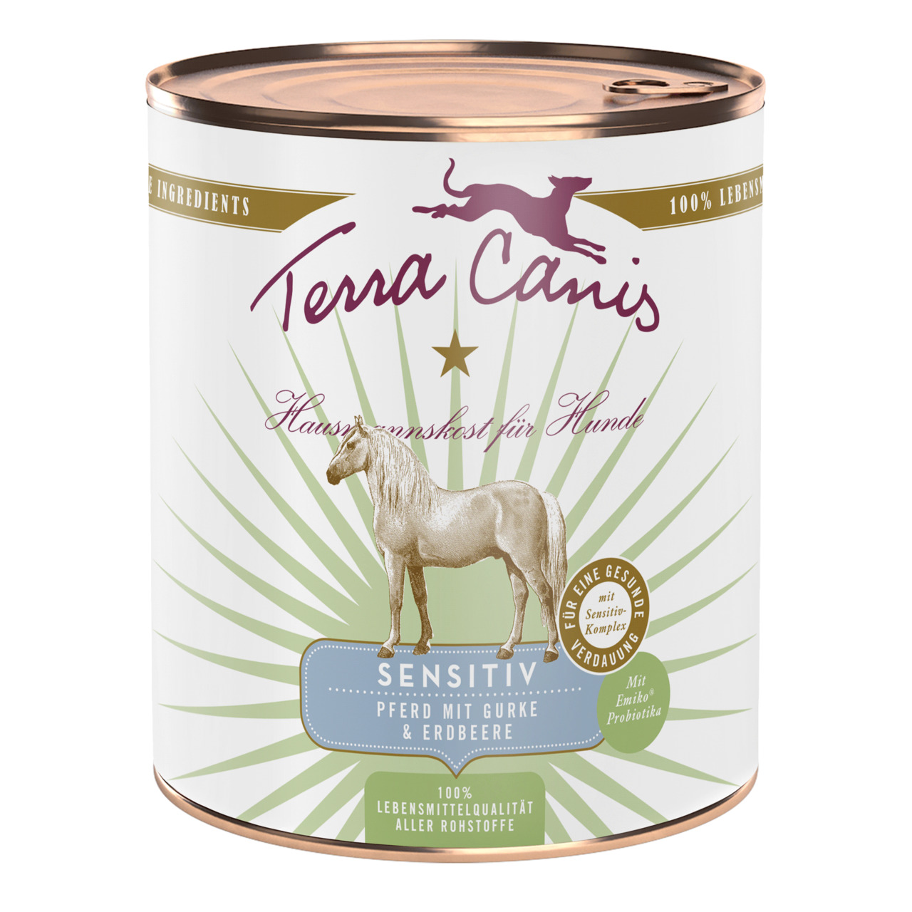 Terra Canis Sensitiv Hundefutter, Pferd mit Gurke & Erdbeere, für empfindl. Hunde, 100% Lebensmittelqualität, mit Probiotika, 400g.