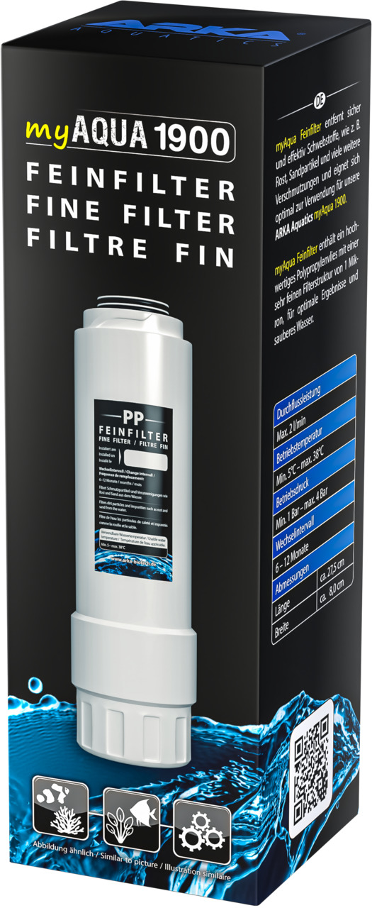 ARKA myAqua 1900 Feinfilter, für Aquarienbesitzer, entfernt Rost & Sand, 1 Mio. L Kapazität, Wechsel 6–12 Mon., schwarz-blau.
