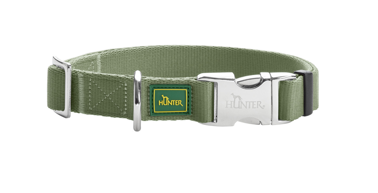 HUNTER Hundehalsband, Nylon, verstellbar, für alle Hunde, Metallverschluss, grünes Logo, ideal täglich, EAN: 4016739696922.