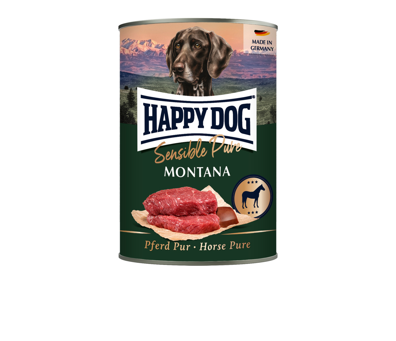 HAPPY DOG Sensible Pure Montana, Hunde, Pferd Pur, 400 g, für ernährungssensible Tiere, hergestellt in Deutschland.