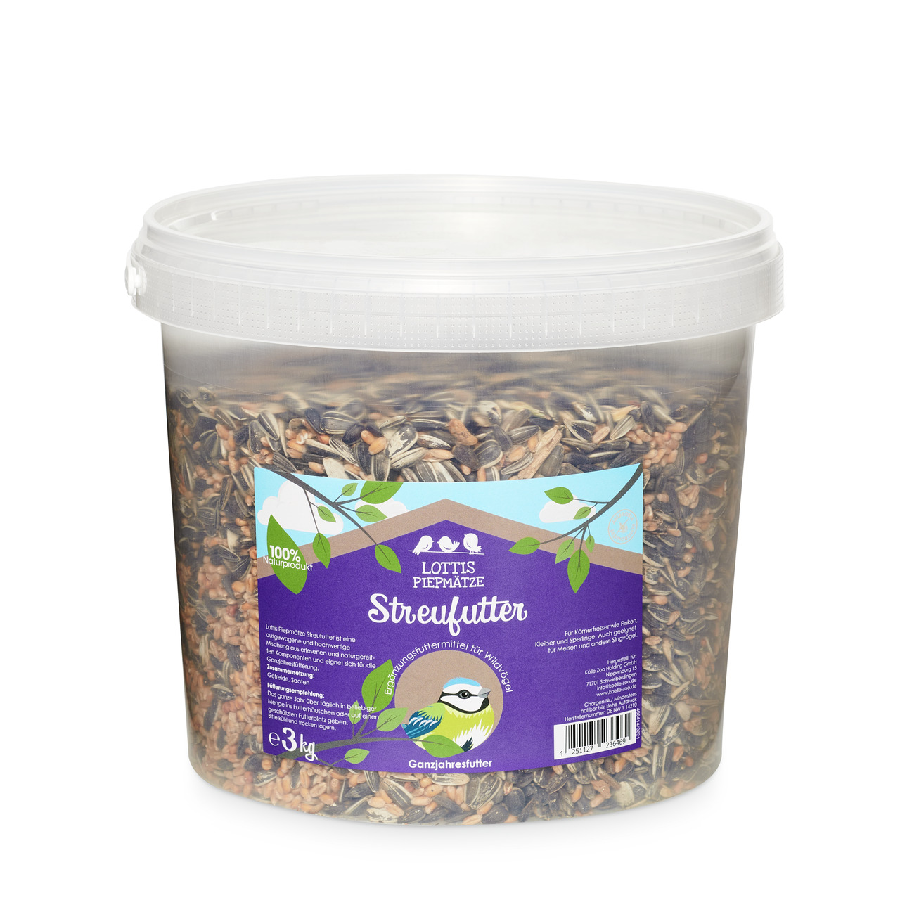 3 kg Lottis Piepmätze Streufutter, Ganzjahresfutter f. Wildvögel, 100 % Naturprodukt, ideal f. freilebende Vögel.