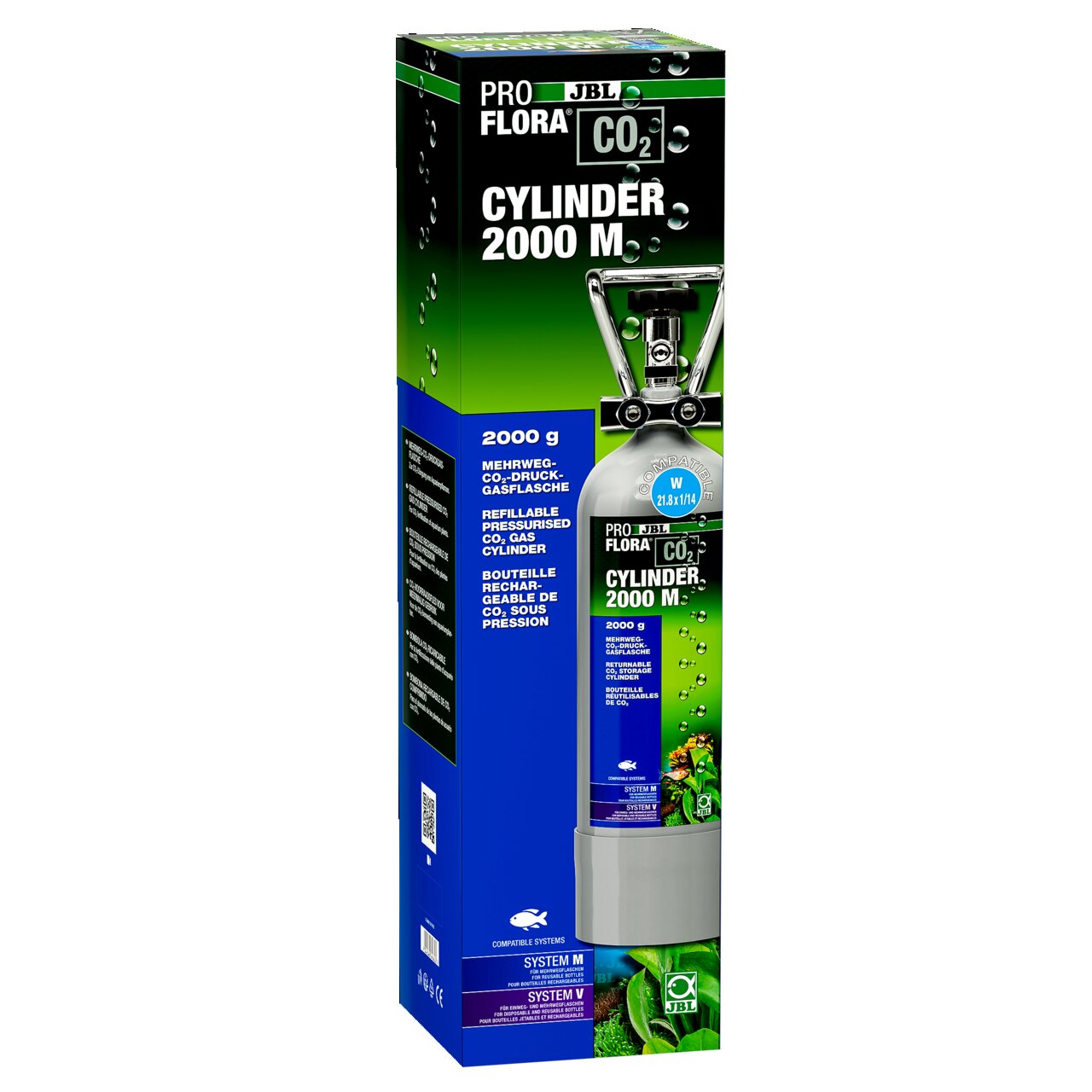 JBL ProFlora CO2 Cylinder 2000 M, 2000 g, wiederbefüllbar, für Aquarien, fördert Pflanzenwachstum durch optimale CO2-Versorgung.