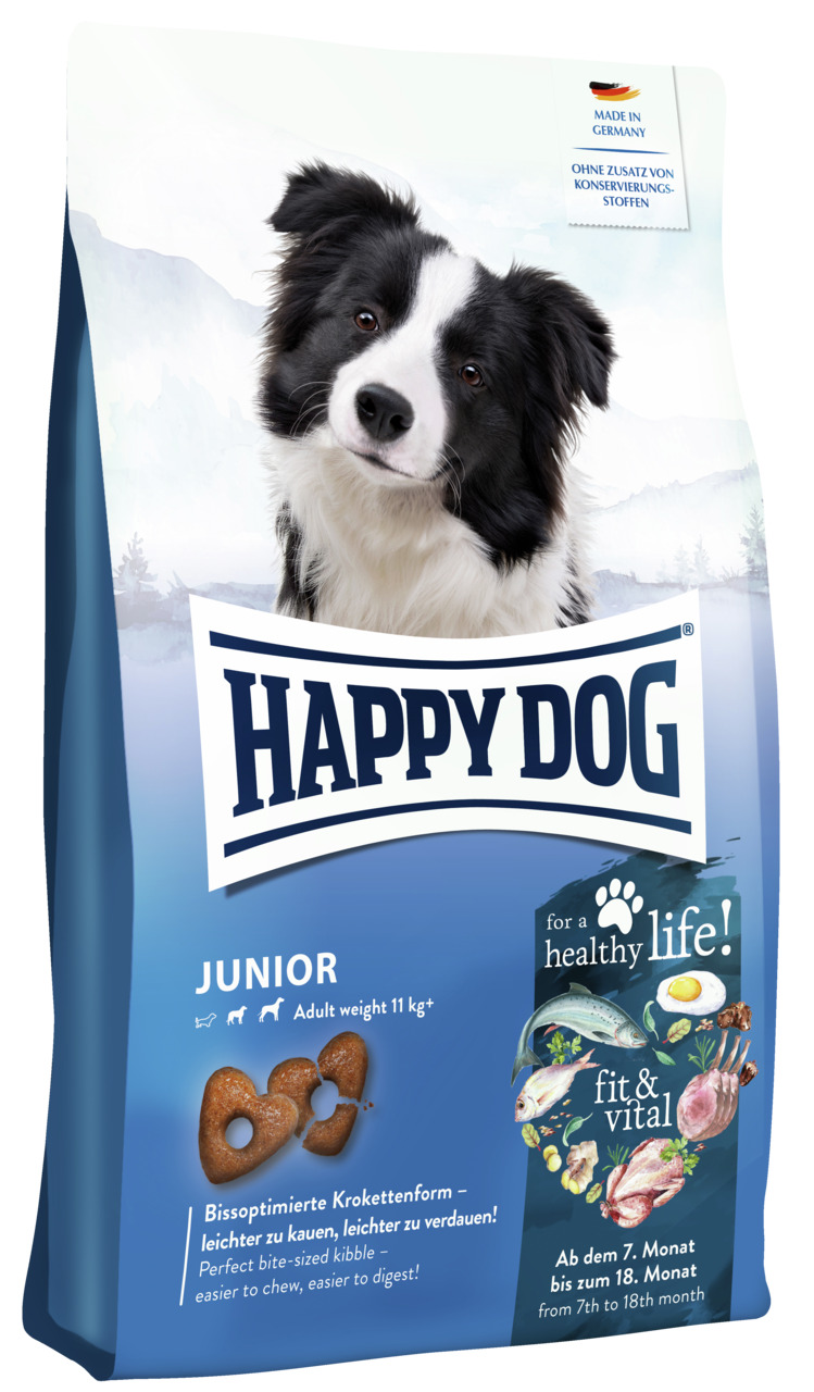 HAPPY DOG Junior Fit & Vital, für junge Hunde (7-18 Mon., ab 11 kg), Fisch & Fleisch, ohne Konservierungsstoffe, Made in Germany.