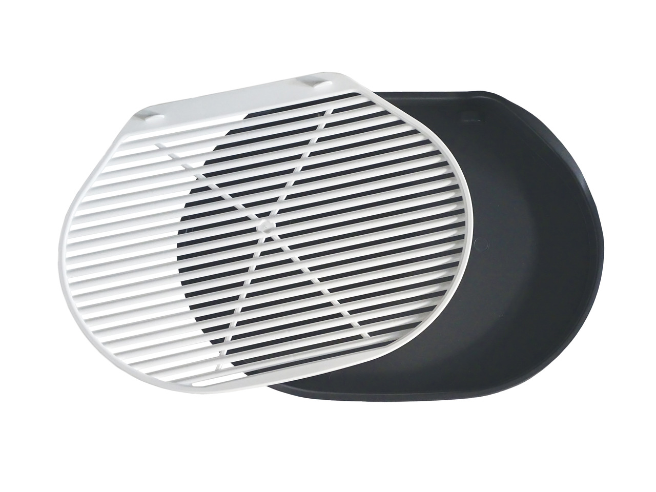 Porta Katzentoilette m. Siebeinsatz, f. Katzen, hygienisch u. praktisch, schwarze Unterschale, weißer Siebeinsatz.