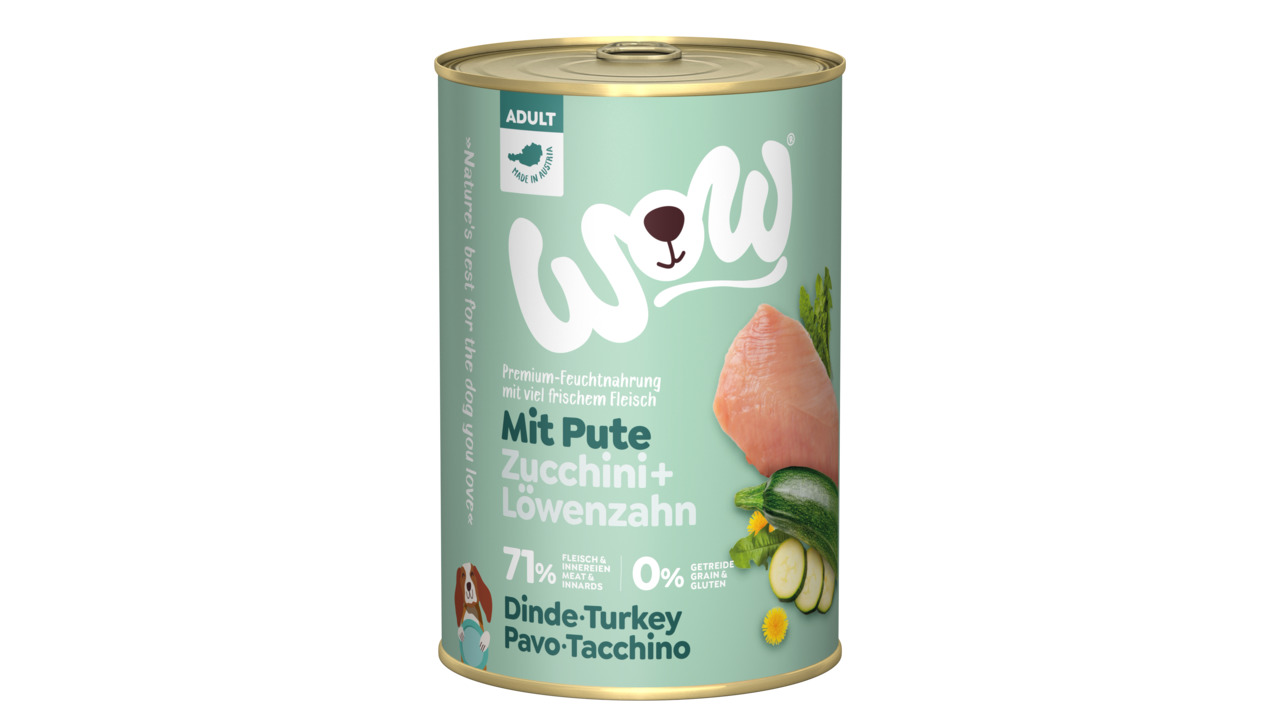 Wow Adult Pute mit Zucchini + Löwenzahn Hunde Nassfutter 400 g