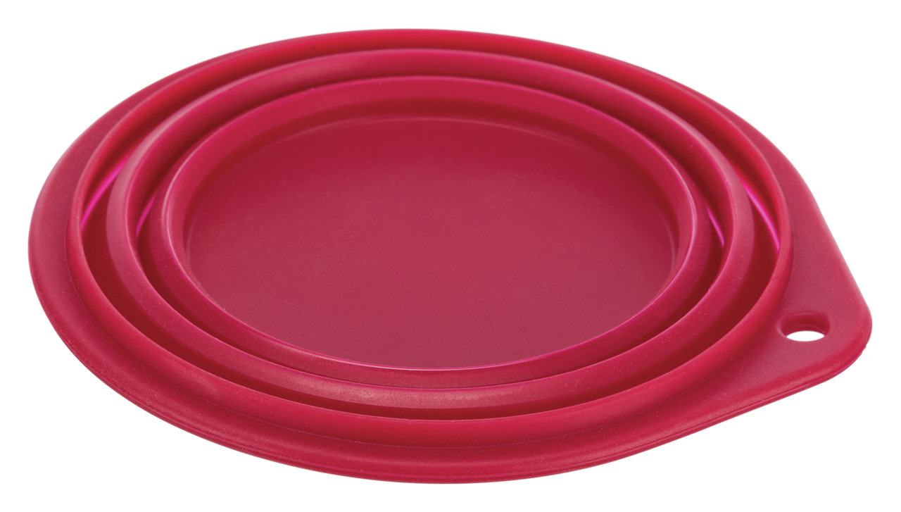 TRIXIE Napf-Cover, Ø 9 cm, rot, Silikon, faltbar, für Hunde & Katzen, hält Futter frisch, leicht zu reinigen, mit Loch zum Aufhängen.