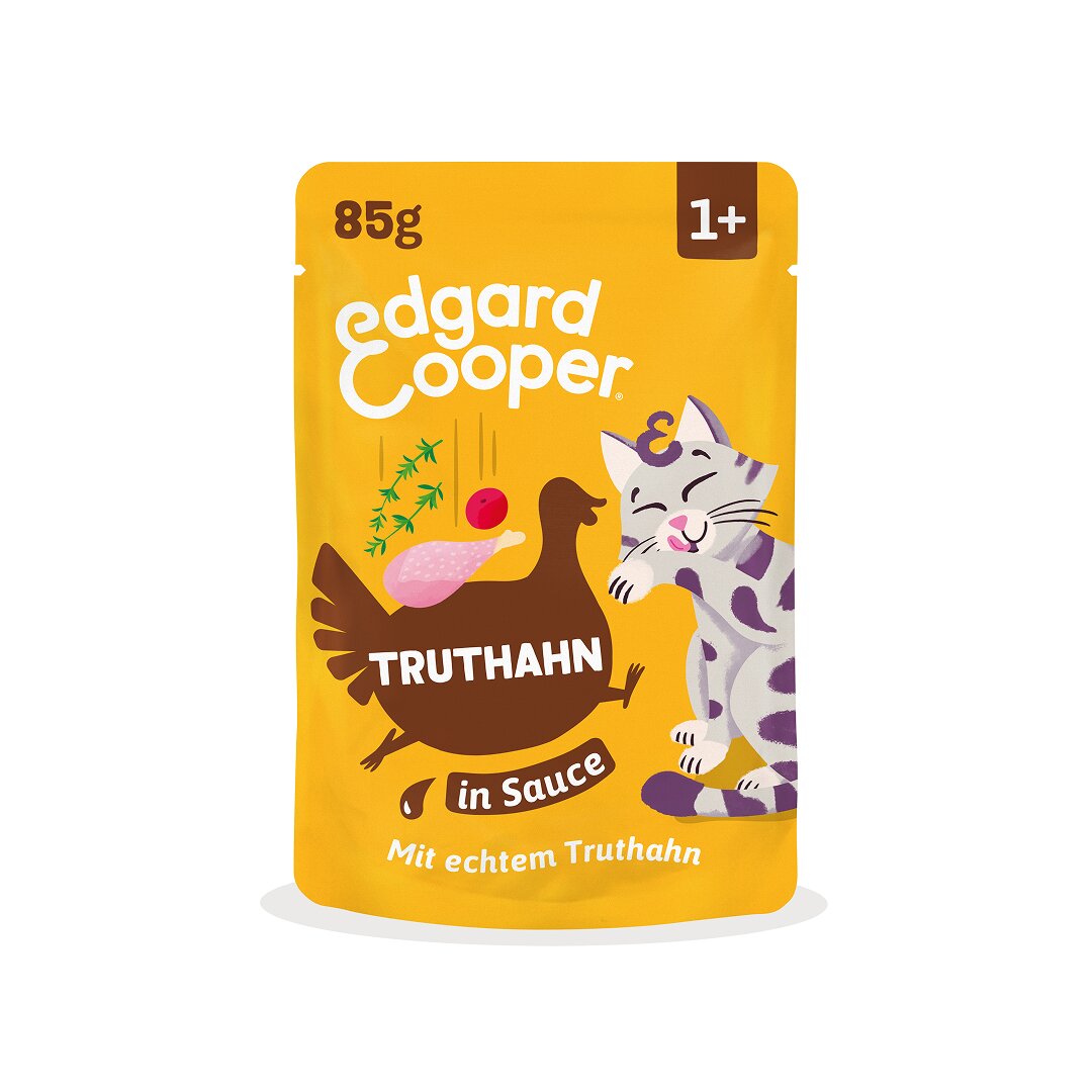 Edgard & Cooper Katzenfutter Truthahn in Sauce für Katzen ab 1 Jahr, mit echtem Truthahn, Nassfutterbeutel 85 g.