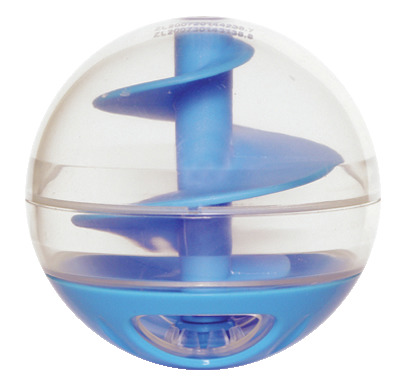 Catit Design Senses Futterball, Spielzeug für Katzen, transparent mit blauer Spirale, fördert Aktivität & Jagdverhalten, interaktiv.