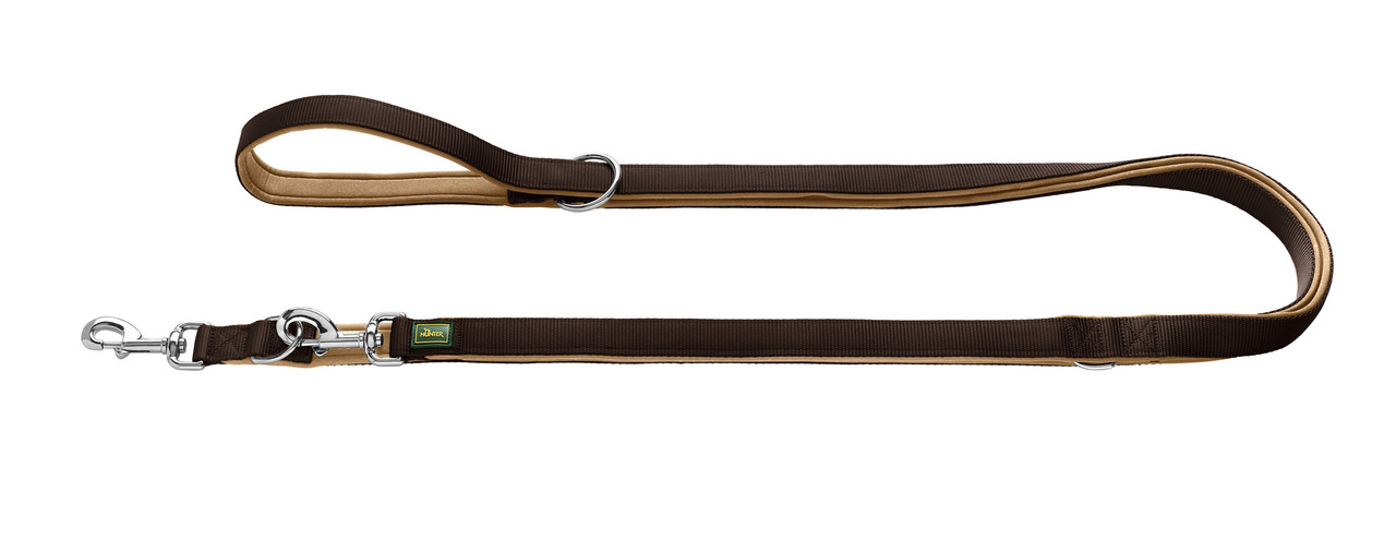 HUNTER Hundeleine "Freestyle", Nylon, verstellbar, für alle Hunde, braun, weiche Polsterung, stabile Karabiner, ideal für Spaziergänge.