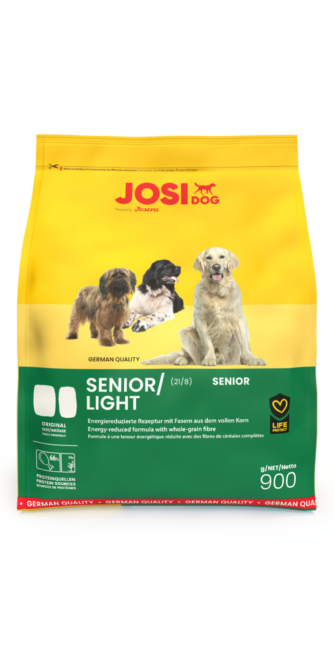 Josera JosiDog Senior-Light, für ältere Hunde o. Hunde mit geringem Energiebedarf, energiereduziert, Vollkornfasern, 900 g.