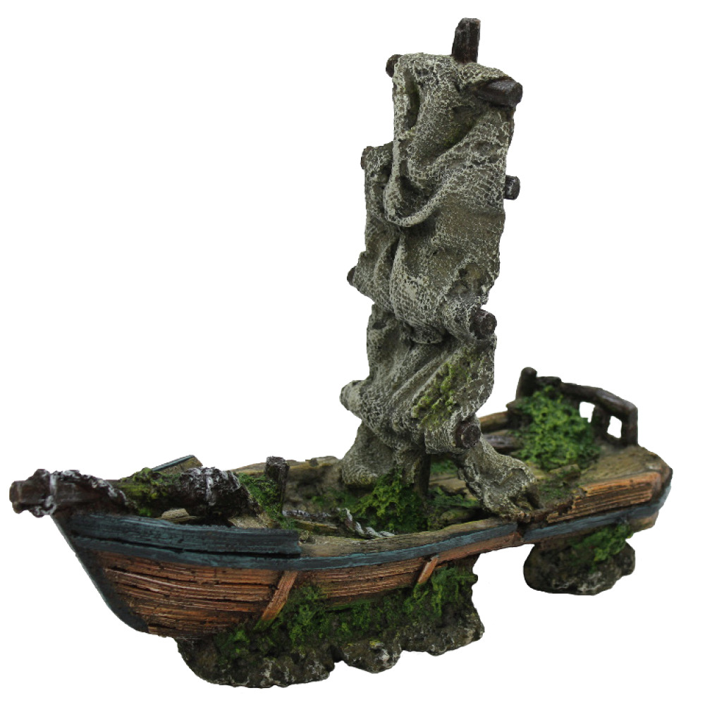 Amtra Aquariumdeko gesunkenes Holzschiff, Algen+Moos, natürl. Look, für Aquarienliebhaber, realistische Unterwasserlandschaft.