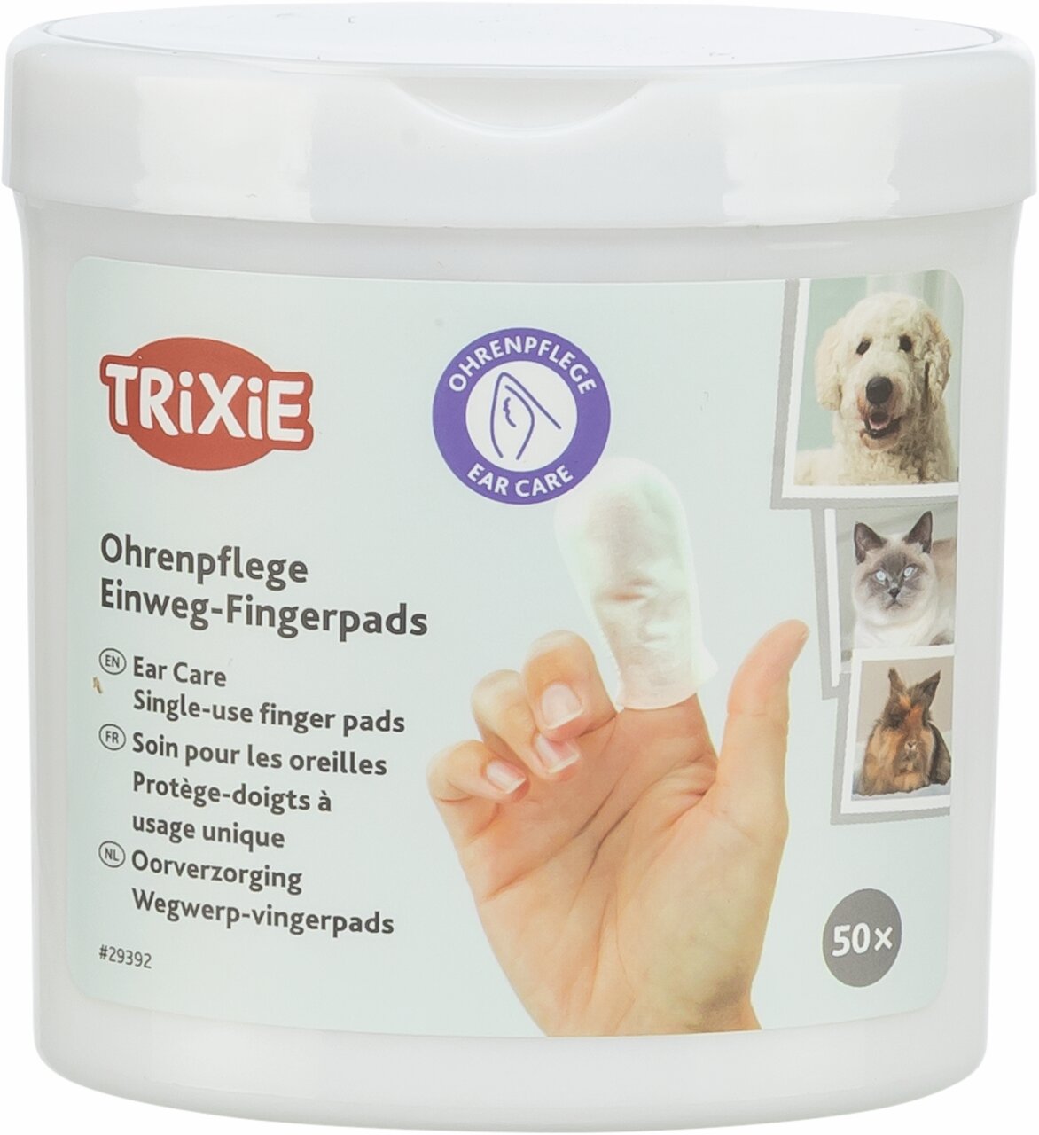 TRIXIE Einweg-Fingerpads zur Ohrenpflege für Hunde, Katzen und Kleintiere, 50 Stück, für sanfte Reinigung.