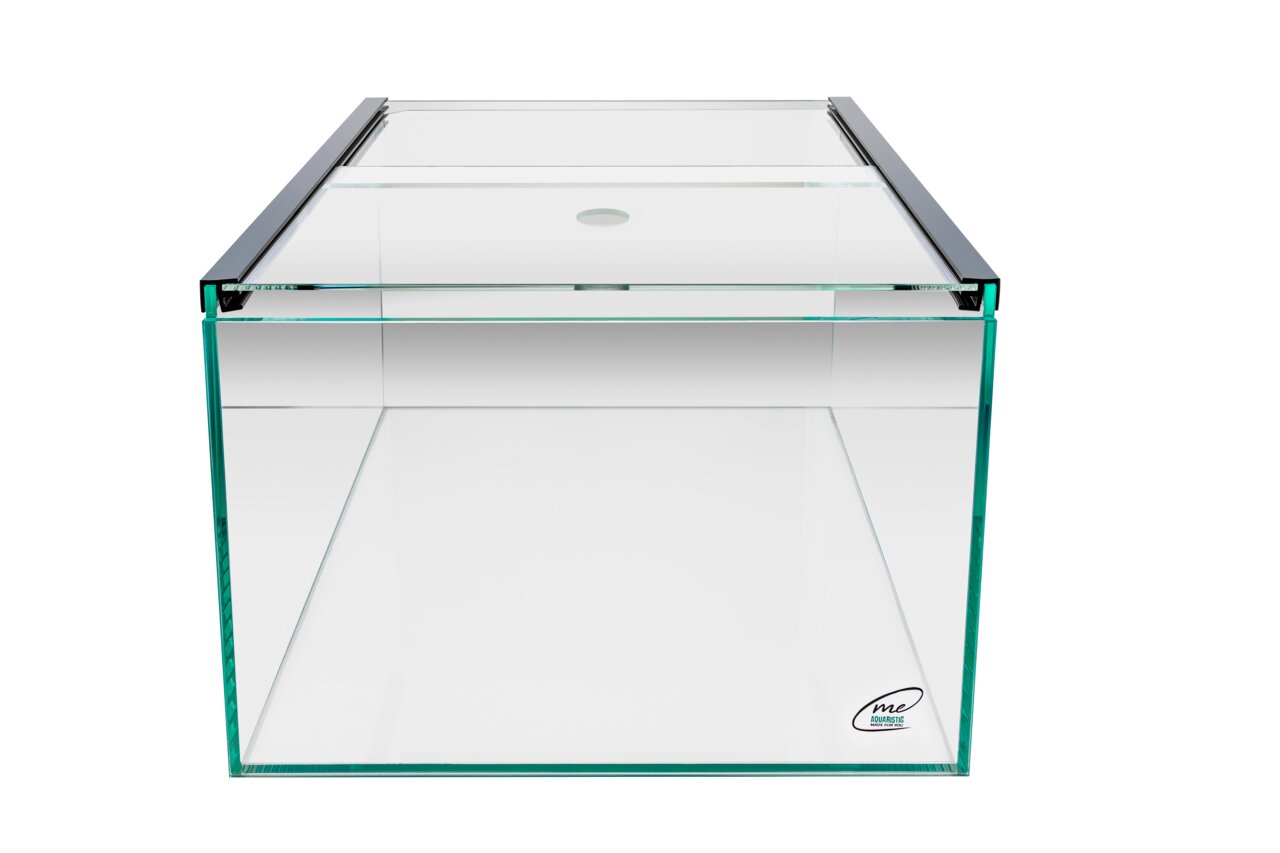 ME Aquaristic Aquarium aus Glas mit Abdeckung, rechteckiges Fischbecken für Aquaristik, transparentes Design.