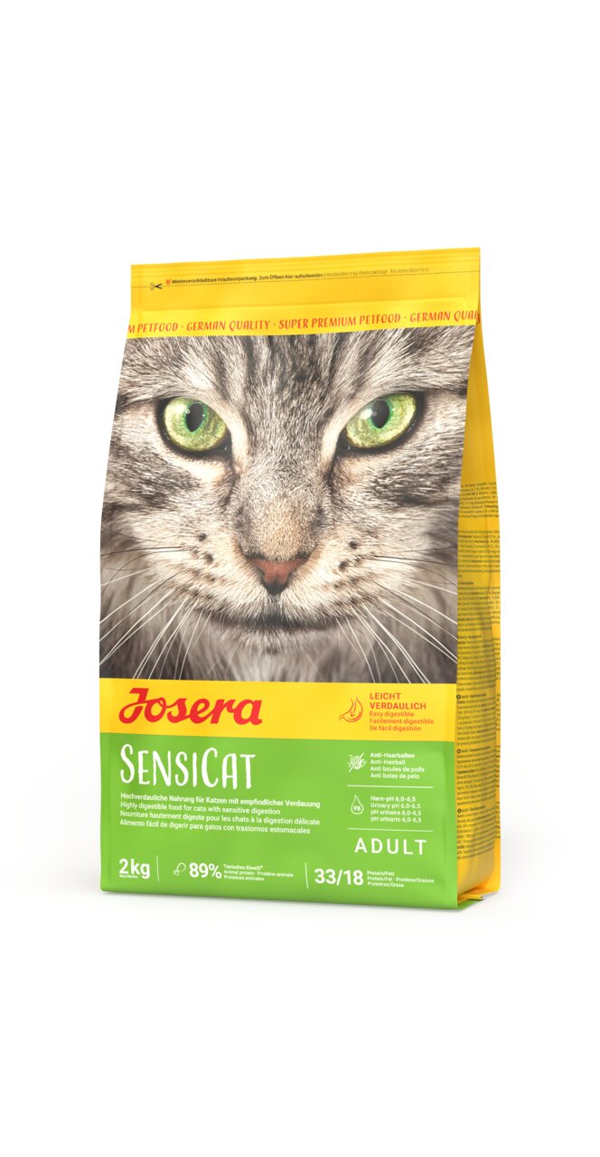 Josera SensiCat Katzentrockenfutter für adulte Katzen, leicht verdaulich, Geflügel, gegen Haarballen, 2 kg Sack.