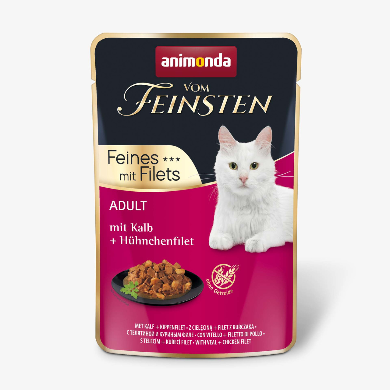 animonda vom Feinsten Feines m. Filets, Nassfutter f. ausgew. Katzen, Kalb & Hühnchenfilet, getreidefrei, 100g.