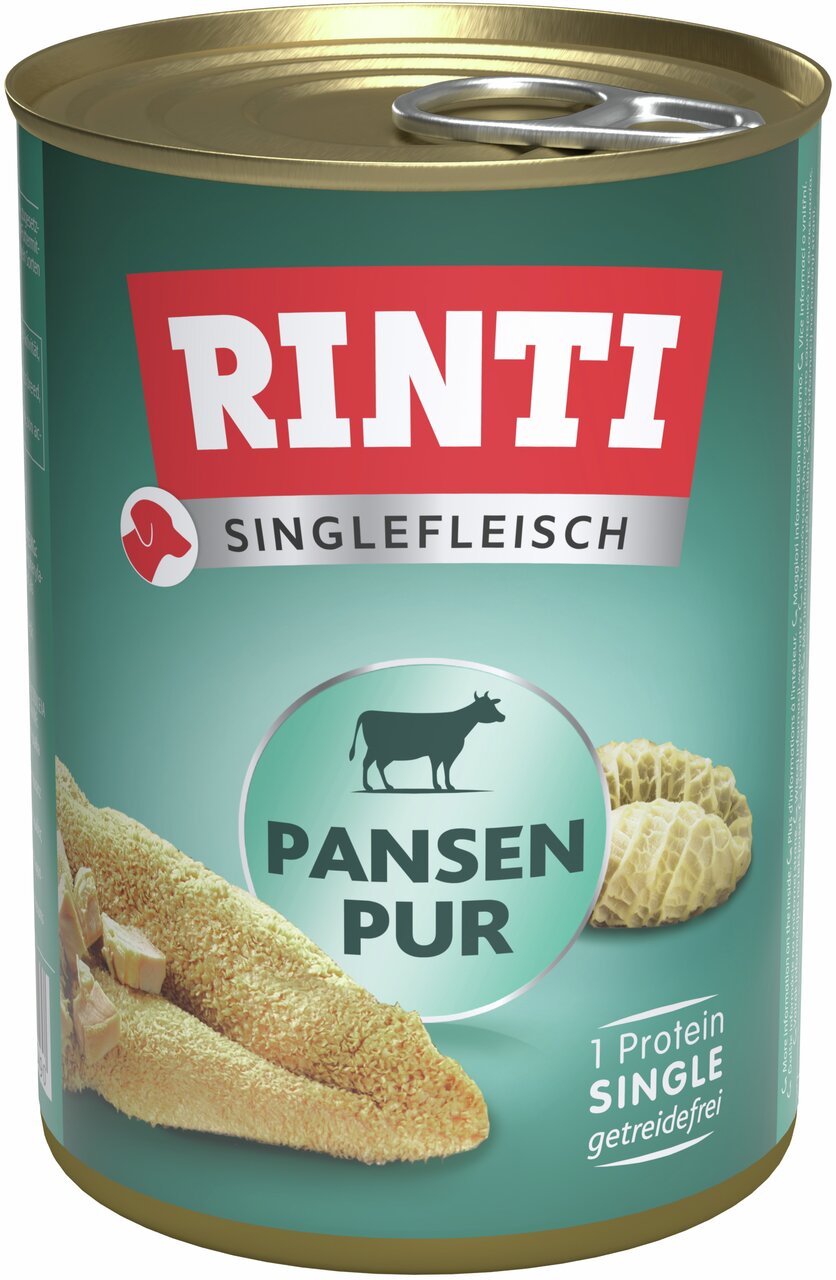 RINTI Singlefleisch Pansen Pur, Hundefutter, getreidefrei, 1 Protein, 800 g. Für Hunde, Geschmack: Pansen.