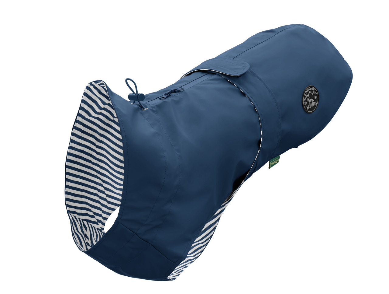 HUNTER Hundemantel "Uppsala Raincoat", Schutz vor Regen/Wind, blau-weiß gestreift innen, für Hunde, mit HUNTER-Logo.